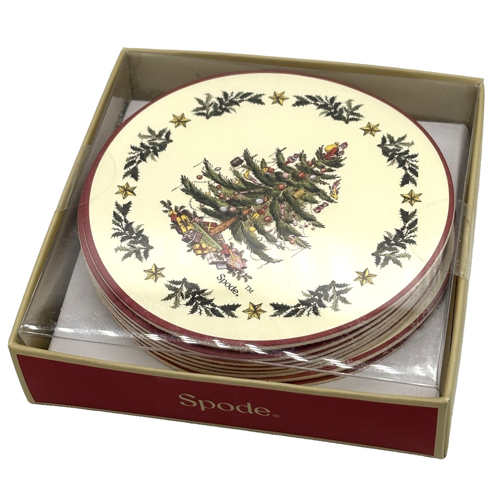 Spode Christmas Tree Paper Coasters Set of 8 New in Box Holiday Party